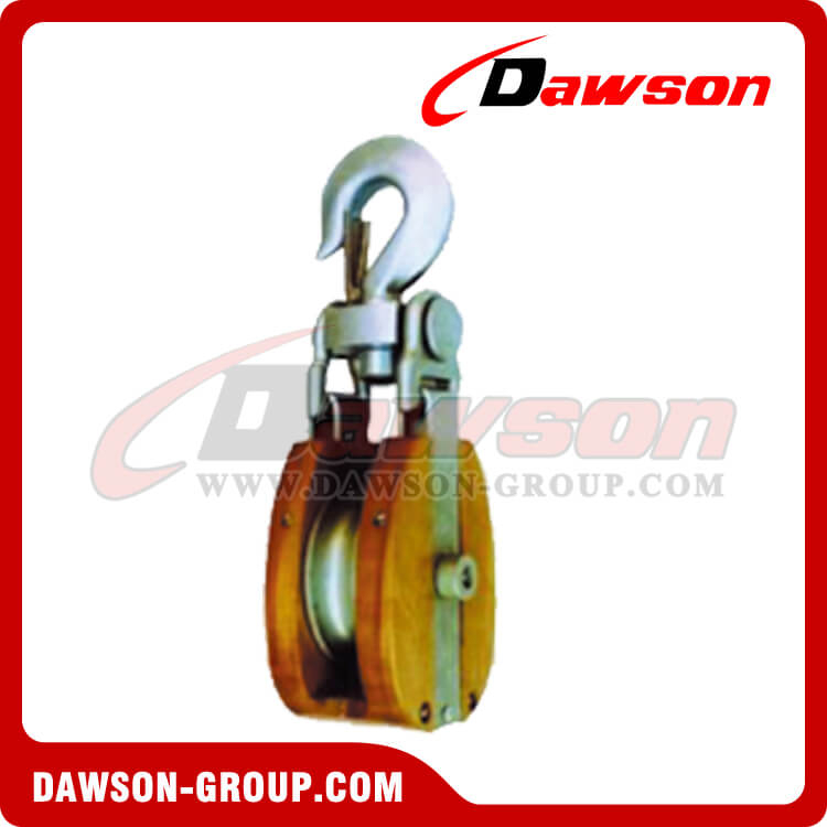 DS-B039 Wooden Shell Snatch Block With Hook Self-Locking