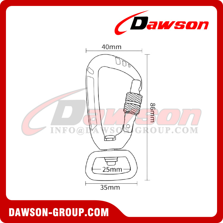 DSJ-A1305N+D Aluminium Material For Custom D Shaped Swivel Carabiner, 5Kn Aluminum Alloy Swivel Carabiner