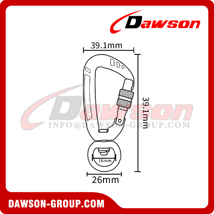 DSJ-A1305N+B Aluminium Material For Custom D Shaped Swivel Carabiner, A7075 24g Swivel Carabiner