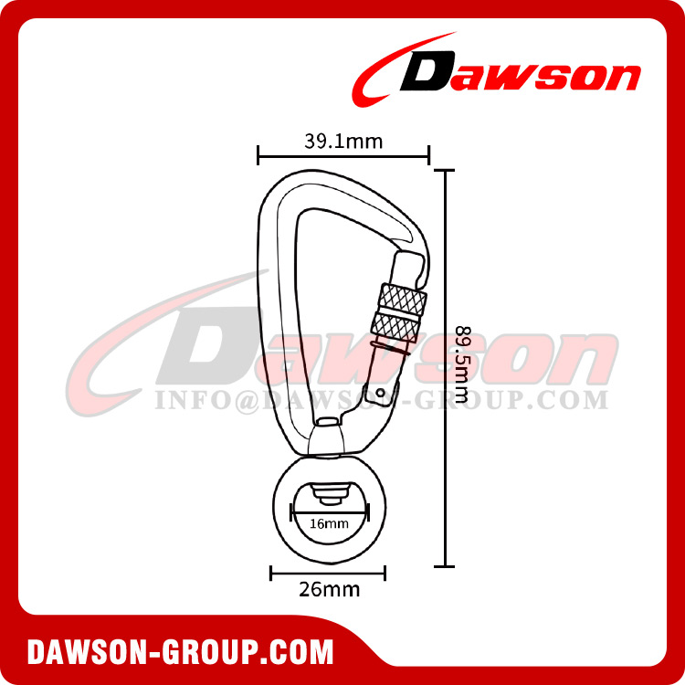 DSJ-A1303N+B Aluminium Material For Custom D Shaped Swivel Carabiner, A7075 21.5g Aluminium Swivel Carabiner