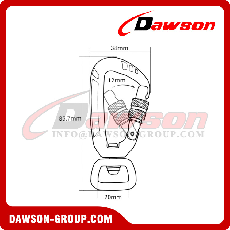 DSJ-A1305N+A Aluminium Material For Custom D Shaped Swivel Carabiner, Swivel Carabiner For Dog Leash Anodized