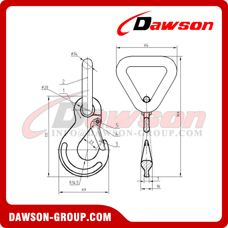 DS-A6004 BS 5000kgs/11000lbs Forged Safety Hook with Triangle Ring