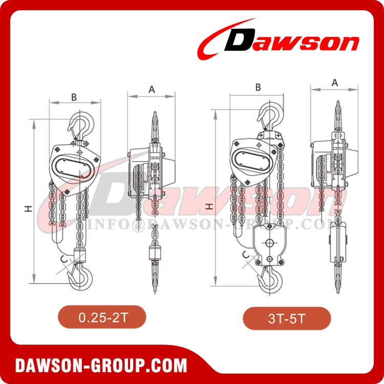 DAWSON Low Temperature Performance Manual Chain Block Hoist with Stainless Steel 304 Hand Chain