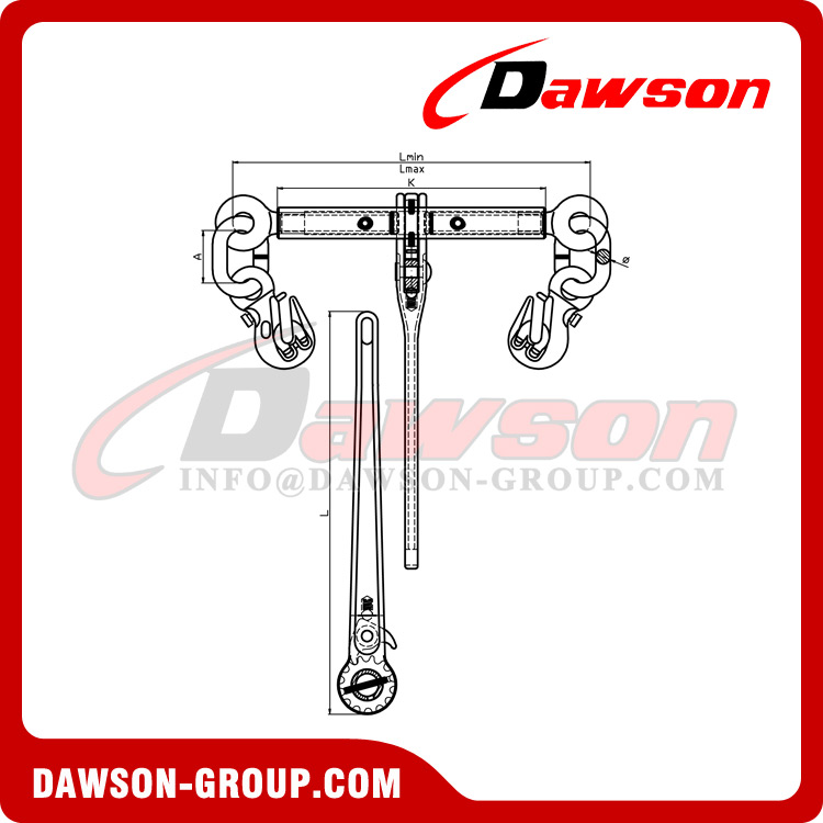 DS1047 G100 8-13MM Ratchet Load Binder with Eye Cradle Grab Hooks with Safety Pin