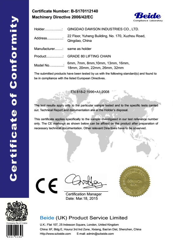 CE Certificate Grade 80 Lifting Chain - Dawson Group LTD. - China Manufacturer, Supplier, Factory