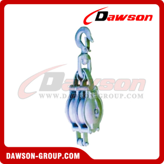 DS-B017 Malleable Iron Shell Block For Manila Rope Double Sheave With Swivel Hook