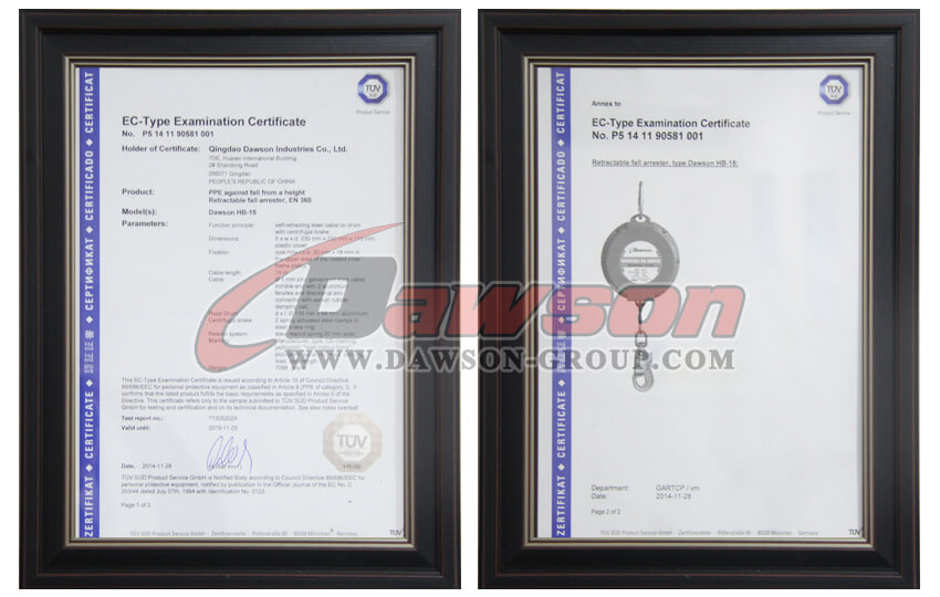 EC-Type Examimation Certificate of Galvanized Wire Safety Self Retractable Lifeline - China Supplier