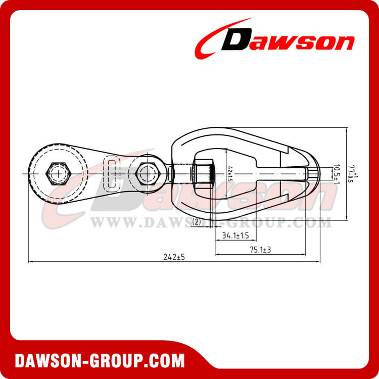 Drawing of DS930 G80 Swivel Connecor with Roller Sheave for Forestry Logging