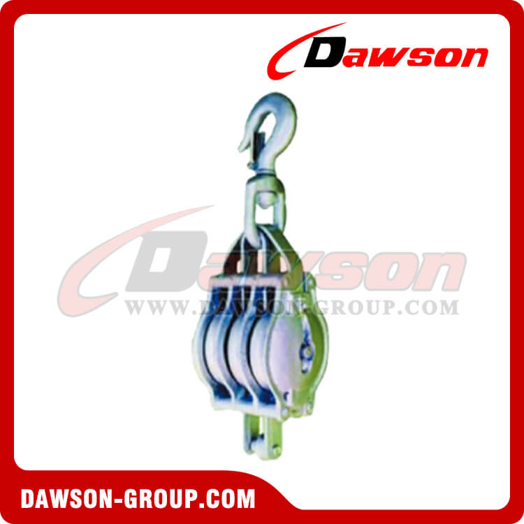 DS-B018 Malleable Iron Shell Block For Manila Rope Triple Sheave With Swivel Hook