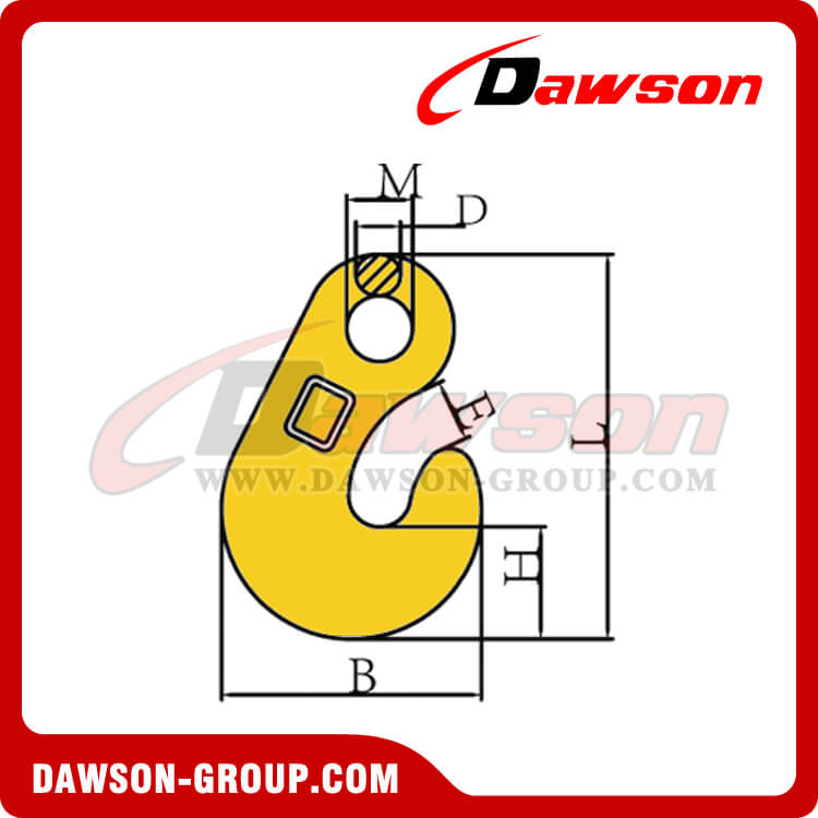 DS228 G80 1/2-5/8'' - 1-1/8'' Forged Alloy Steel Heavy Winch Hook