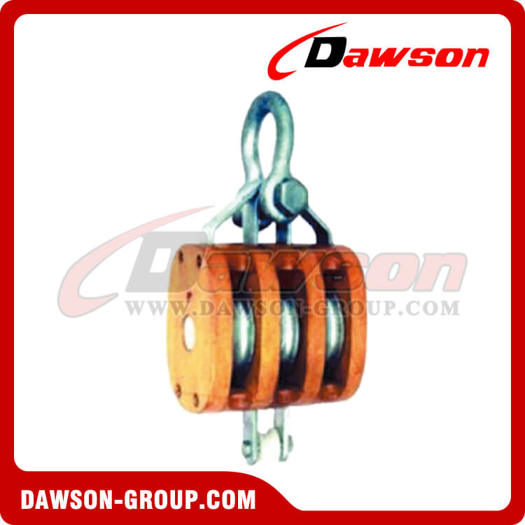 DS-B050 Regular Wood Block Triple Sheave With Shackle