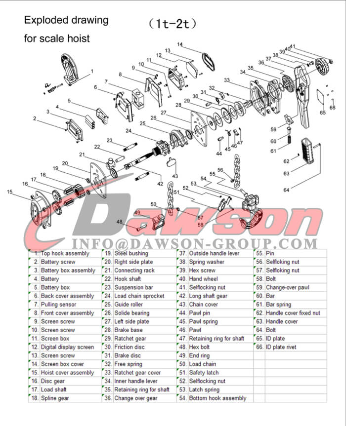 Exploded Drawing for Scale Hoist - Dawson Group Ltd - China Supplier
