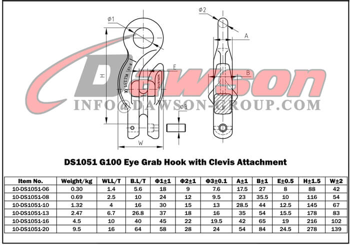 DS1051 G100 Eye Grab Hook with Clevis Attachment - Dawson Group Ltd. - China Manufacturer Supplier