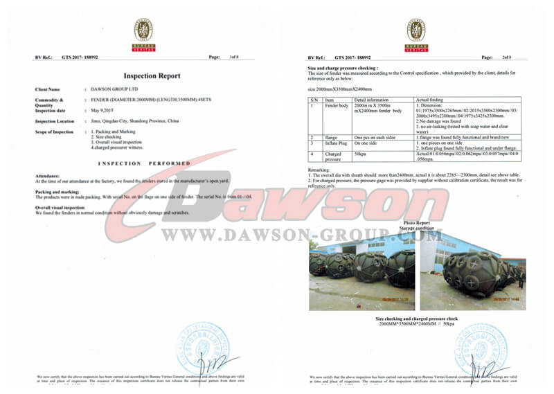 BV Certification of Marine Rubber Fenders - Dawson Group Ltd. - China Manufacturer, Supplier, Factory