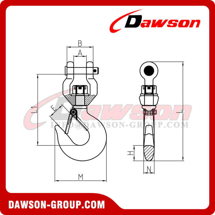  DS790 G80 WLL 1T Forged Alloy Steel Clevis Type Swivel Hook with Shackle for Webbing