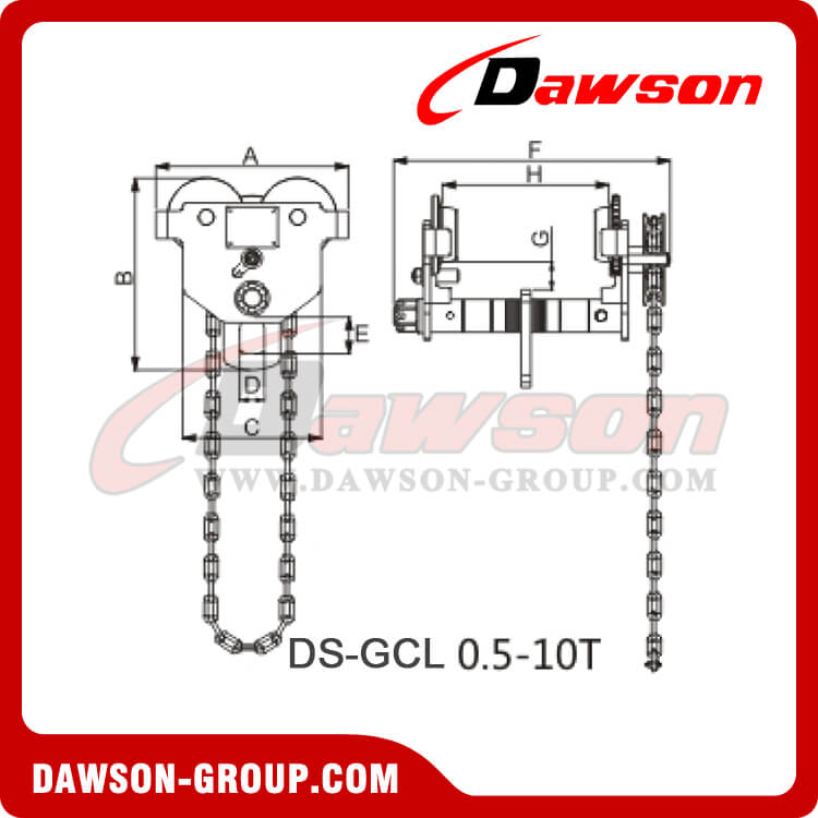 DS-GCL 0.5-20Ton Hand Chain Trolley, Geared Travel Trolley Clamp