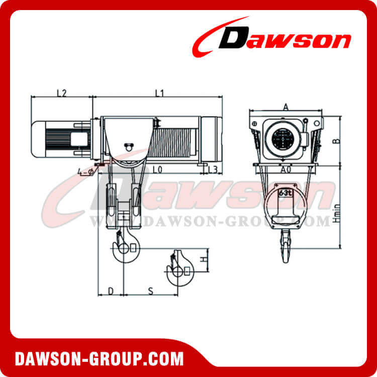 Foot-Mounted Electric Wire Rope Hoist (4/1 Rope Reeving) - China ...