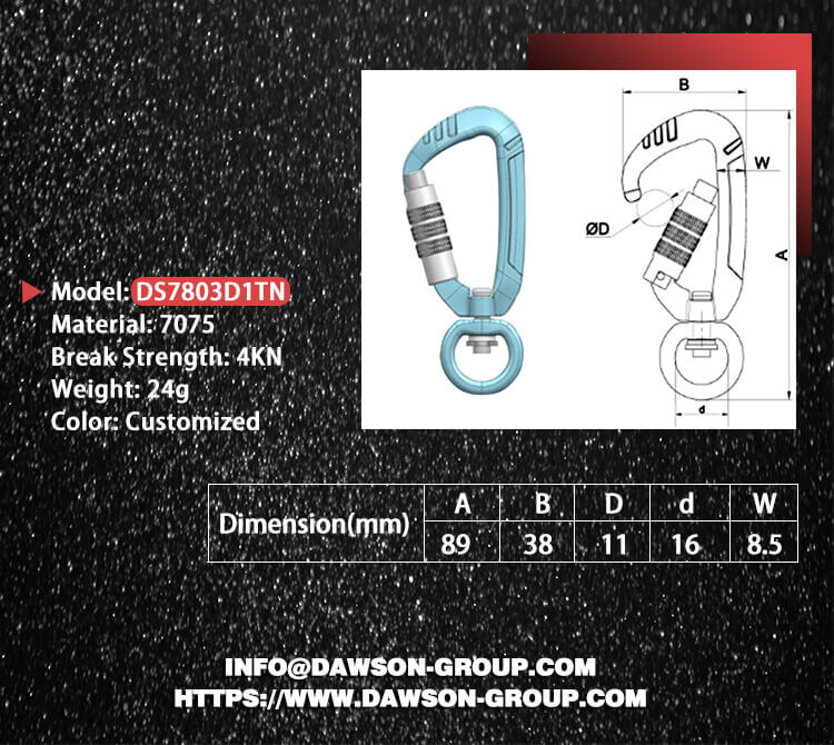 DS7803D1TN Aluminium Hook, Aluminum Carabiner Snap Clip, Outdoor Carabiner - Dawson Group Ltd. - China Manufacturer, Supplier, Factory