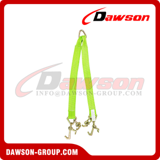 Tow Straps V Bridle 3''×24'' with RTJ Clusters, Hi VIZ/HI Abrasion Green Webbing, 4700 lbs WLL, Recovery V Strap with Reinforced Webbing for Towing, Wrecker, Rollback, Car Hauler