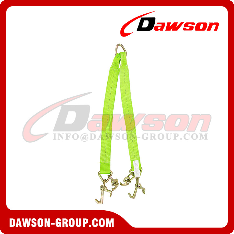 Tow Straps V Bridle 3''×24'' with RTJ Clusters, Hi VIZ/HI Abrasion Green Webbing, 4700 lbs WLL, Recovery V Strap with Reinforced Webbing for Towing, Wrecker, Rollback, Car Hauler