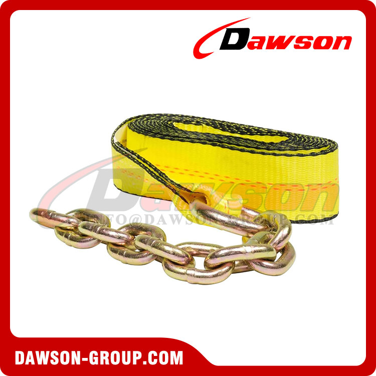 2'' x 14' Replacement Tie Down Strap with Chain Extension for 8-Point Tie Down Kits, 4000 lbs WLL, Heavy Duty 8 Point Tie Down Replacement Strap for Car Trailer