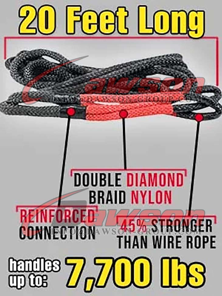 Recovery Toe Rope 1/2'' x 20 ft Kinetic Energy Recovery & Tow Rope, Red & Black, 7700 LBS ...