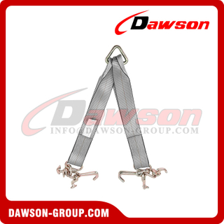 Tow Straps V Bridle 3'' x 24'' with RTJ Cluster Hooks 5400 lbs Working Load, Recovery V Strap for Wrecker, Rollback, Car Hauler 