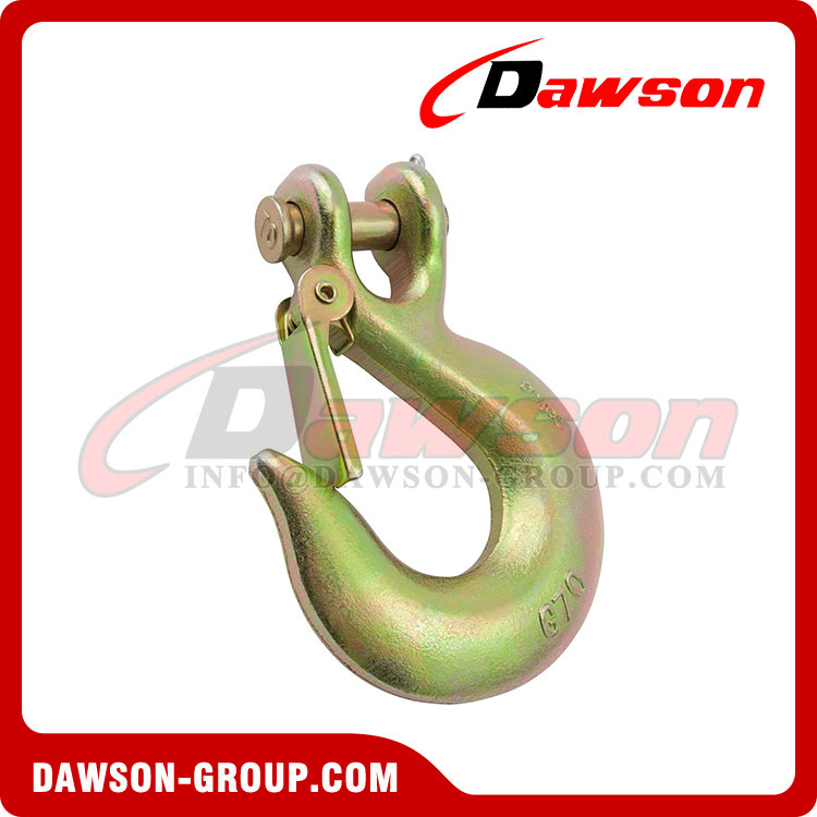 G70 3/8'' Clevis Slip Hook with Latch, 6600 LBS WLL Heavy Duty Grade 70 Safety Chain Hook for Trailer Truck Transport