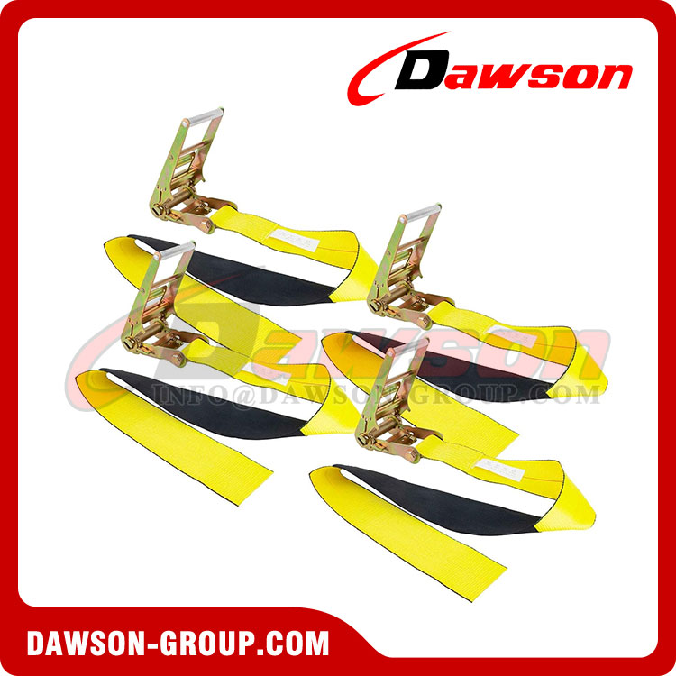 Underlift Tie Down 4'' Heavy Duty Strap with Ratchet for Towing, Under Reach Tie-Down Straps, Used to Wrap The Underlift Bar and Vehicle Axle to Tow