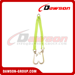 V Bridle Tow Strap 3'' x 36'' with 15" J Hook with T-J Hooks, Hi VIZ High Abrasion Green Webbing, 5400 lbs WLL, Recovery V-Strap with Reinforced Webbing for Towing, Car Wrecker, Rollback