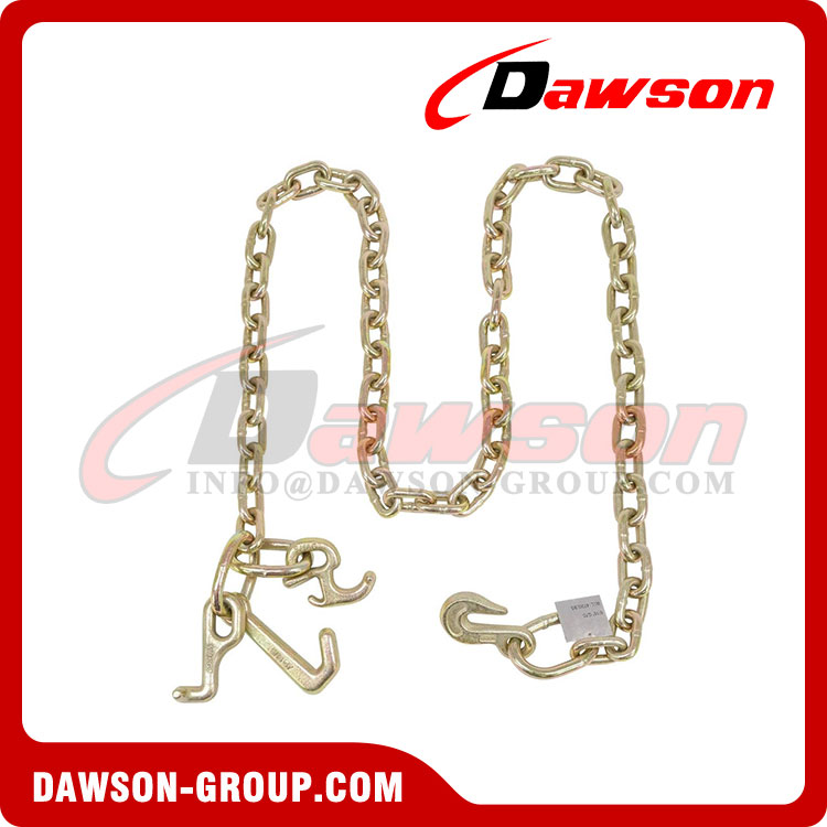 5/16'' x 6' Leg Grade 70 Tow Chain with RTJ Cluster Hooks & Grab Hooks 4700 LBS WLL, Transport Tow Truck Chains for Car Towing Flatbed Trailer Wrecker Recovery