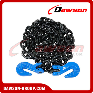 3/8'' x 16' Grade 100 Transport Chain with G100 Grab Hooks, 8800 lbs WLL Heavy-Duty Trucker Chain for Cargo & Load Securement, Tow Transport Chain