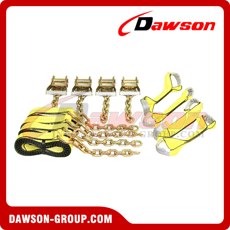 8 Point Roll Back Vehicle Tie Down Kit with Chain Extension on Both