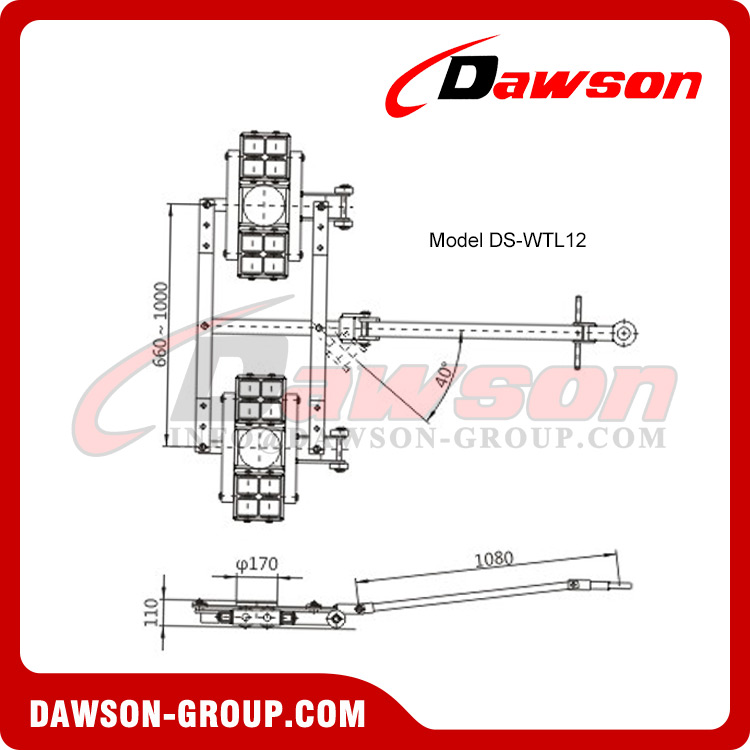 DS-WTL6 DS-WTL12 Series Tandem Trolley for Heavy Loads, Tandem Dolly, Transport Trolleys