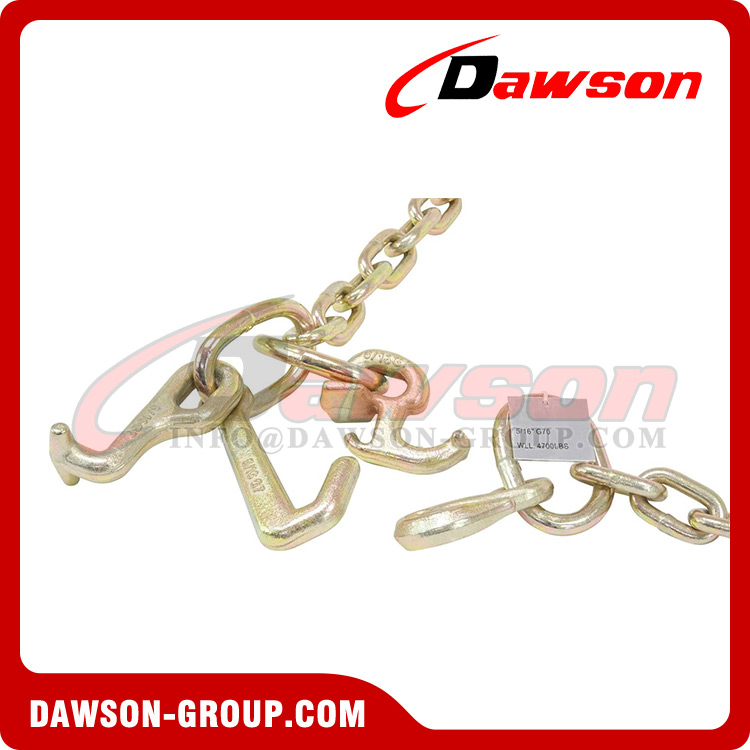 5/16'' x 6' Leg Grade 70 Tow Chain with RTJ Cluster Hooks & Grab Hooks 4700 LBS WLL, Transport Tow Truck Chains for Car Towing Flatbed Trailer Wrecker Recovery