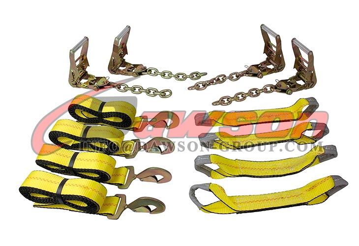 8 Point Roll Back Tie Down Kit with Chain Extension & Snap Hooks, Ratchet  Handles High Working Load Limit 4000 LB, Tow Truck Straps Car Hauler Carrier  Tie Down System - Dawson