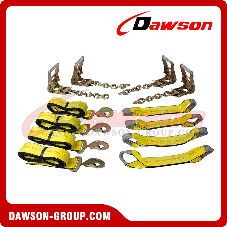 8 Point Roll Back Tie Down Kit with Chain Extension & Snap Hooks