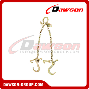 G70 V Chain Bridle with 8'' Medium J Hooks, T- Hook & J-Hook with Grab Hooks 2' Legs Wrecker