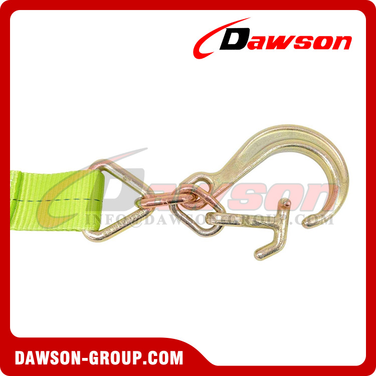 V Bridle Tow Strap 3'' x 36'' with 8'' Mini J Hooks, T-J Hooks, Hi VIZ High Abrasion Green Webbing, 5400 lbs WLL, Recovery V-Strap with Reinforced Webbing for Towing, Wrecker