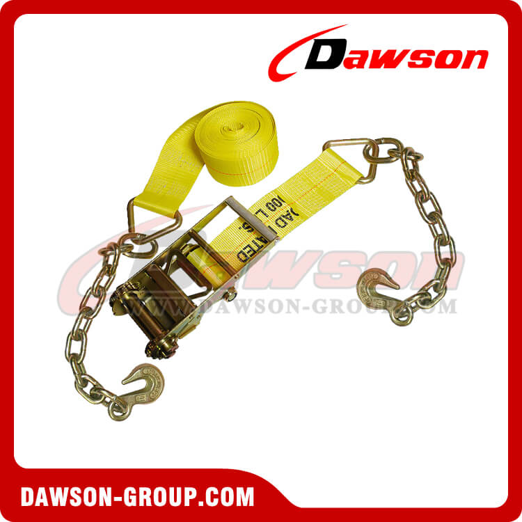4 inch Ratchet Strap with Chain and Hook, 5400lb Polyester Tie Down ...