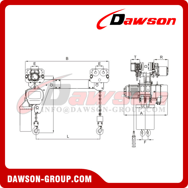 DS-HBTW Twin Hook Electric Chain Hoist with Electric Trolley, Double Hook Electric Hoist