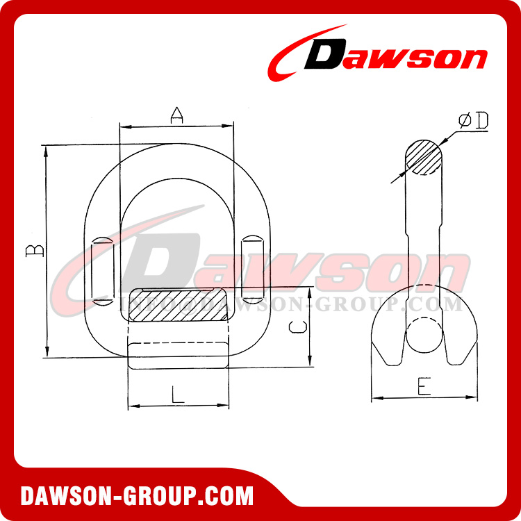 DS349 G80 WLL 1.12-30T Lifting Points, Drop Forged D Ring