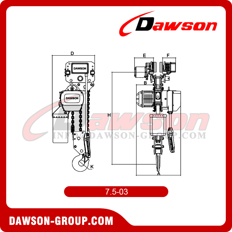 7.5 Ton Electric Chain Hoist with Electric Trolley - Dawson 7.5 Ton Electric Chain Hoist with Electric Trolley - Dawson