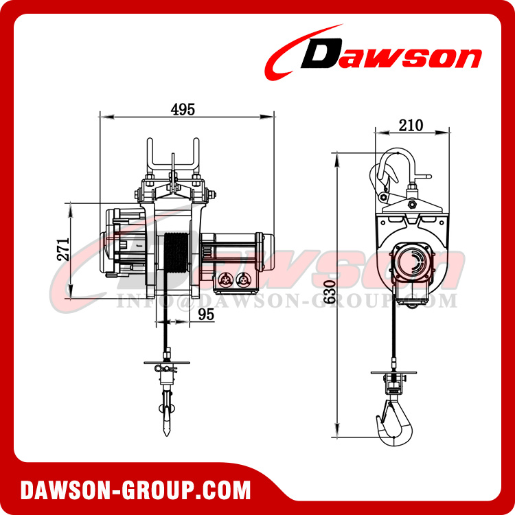 DAWSON DS-NJ-M Series Stationary and Suspension Type Wire Winch, Light Weight Hanging Type Hoist, Electric Wire Rope Hoist