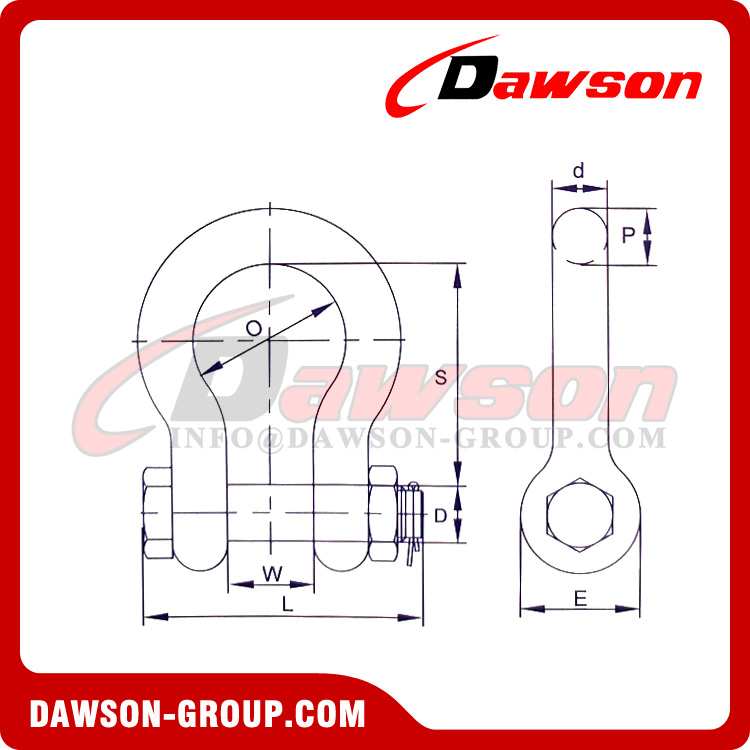 DAWSON® ORANGEPIN® Grade T8 DG2140 Forged Alloy Steel Bow Shackle with Safety Pin, G8 Class Bolt Type Anchor Shackle