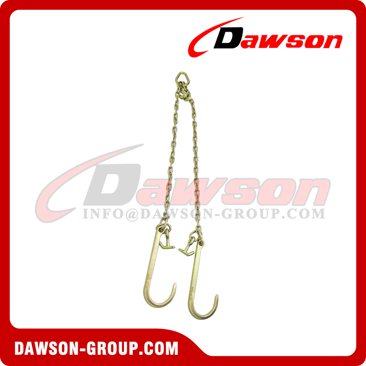 DAWSON G70 V-Chain Assembly, Pear Link with Grab Hooks on Top, Grade 70 V-Chain Bridle with 15'' J Hooks & Hammerhead