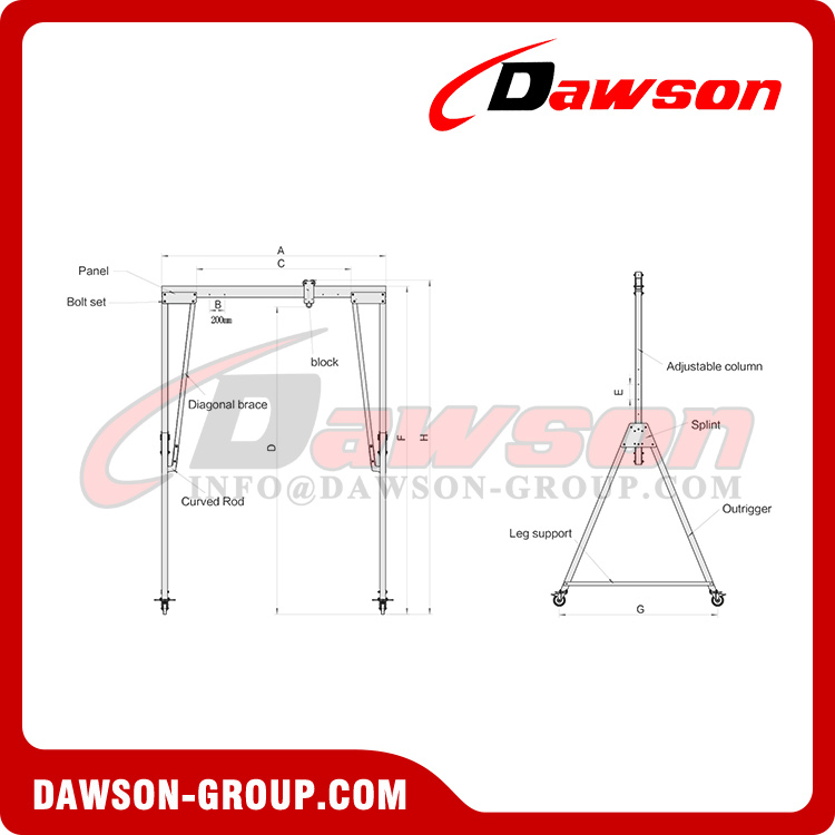 DSPG-O Type 500kg-5000kg Track Portal Gantry, Aluminum Alloy Portable Gantry, Gantry Cranes