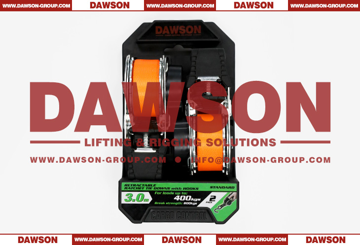 25MM &times; 3M BS 800KG DAWSON Automatic Retractable Ratchet Tie Down Straps with S Hooks - Dawson Group Ltd. - China Manufacturer, Factory