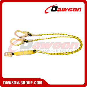 Double Lanyard/Cord with Stamped Hook, Safety Lanyard with Two Carabiners