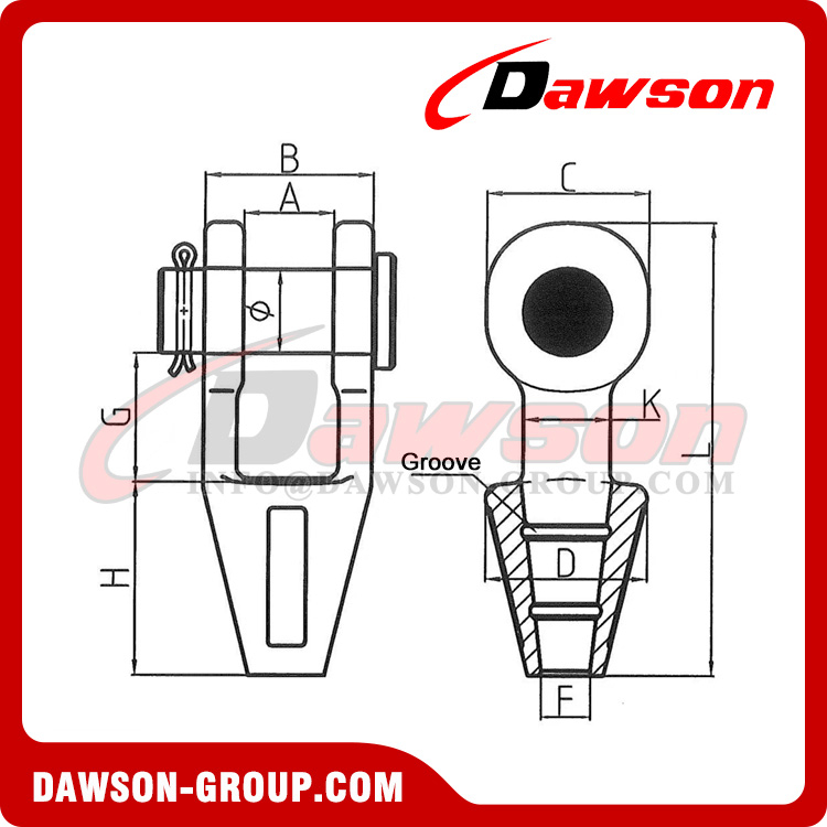 Wire Rope Socket Open DAWSON Drop Forged Open Socket, Closed Socket, Closed Wire Rope Sockets ...